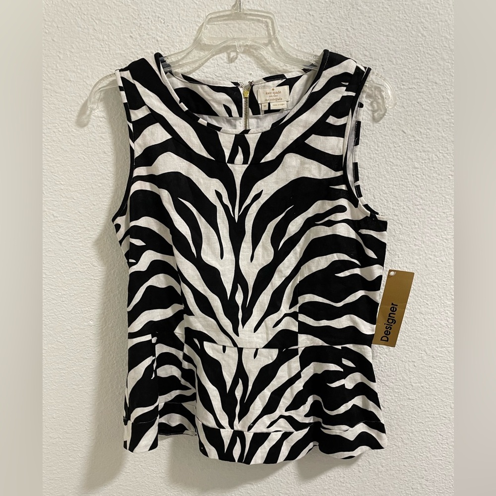 kate spade Black and White Zebra Print Sleeveless Peplum Top